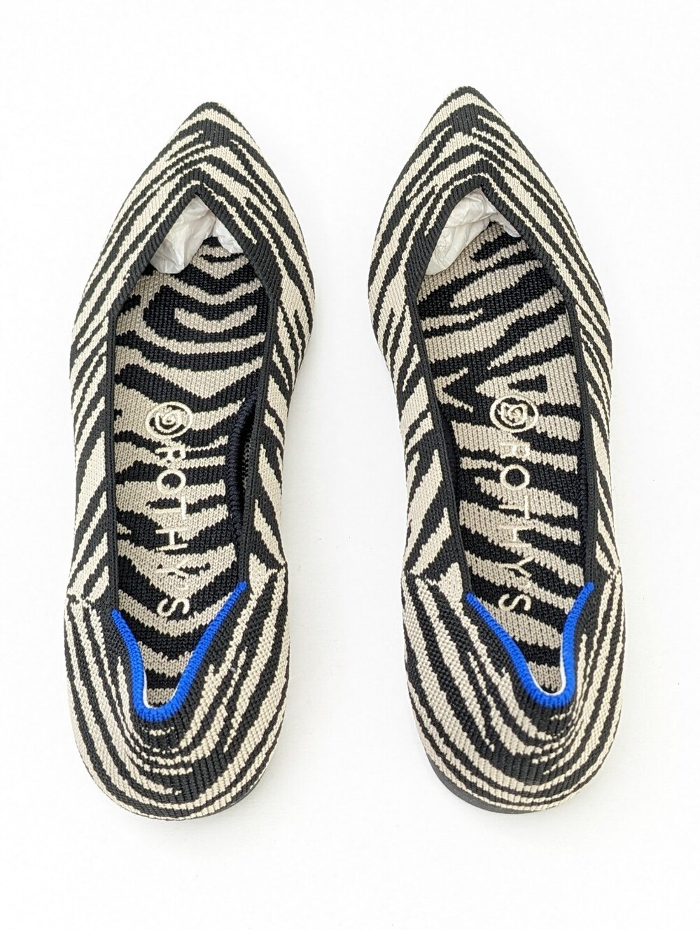 Rothy's The Point Pointed Toe Ballet Flats Black Zebra Womens 8 - Picture 4 of 5